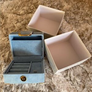 Blue Velvet Jewelry Box with Gold Accents